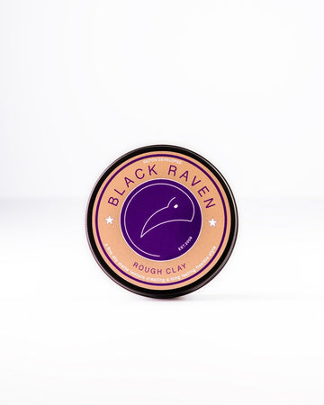 Black Raven Rough Clay hair product for matte texture and flexible style.
