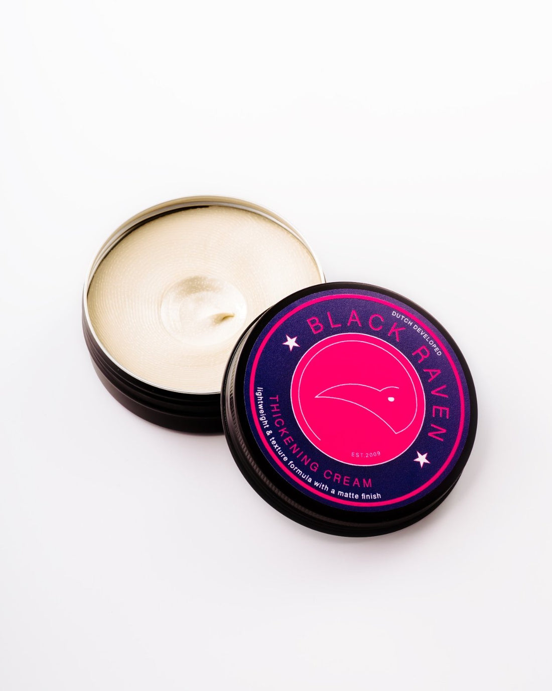 Black Raven Thickening Cream. Lightweight texture formula with a matte finish.