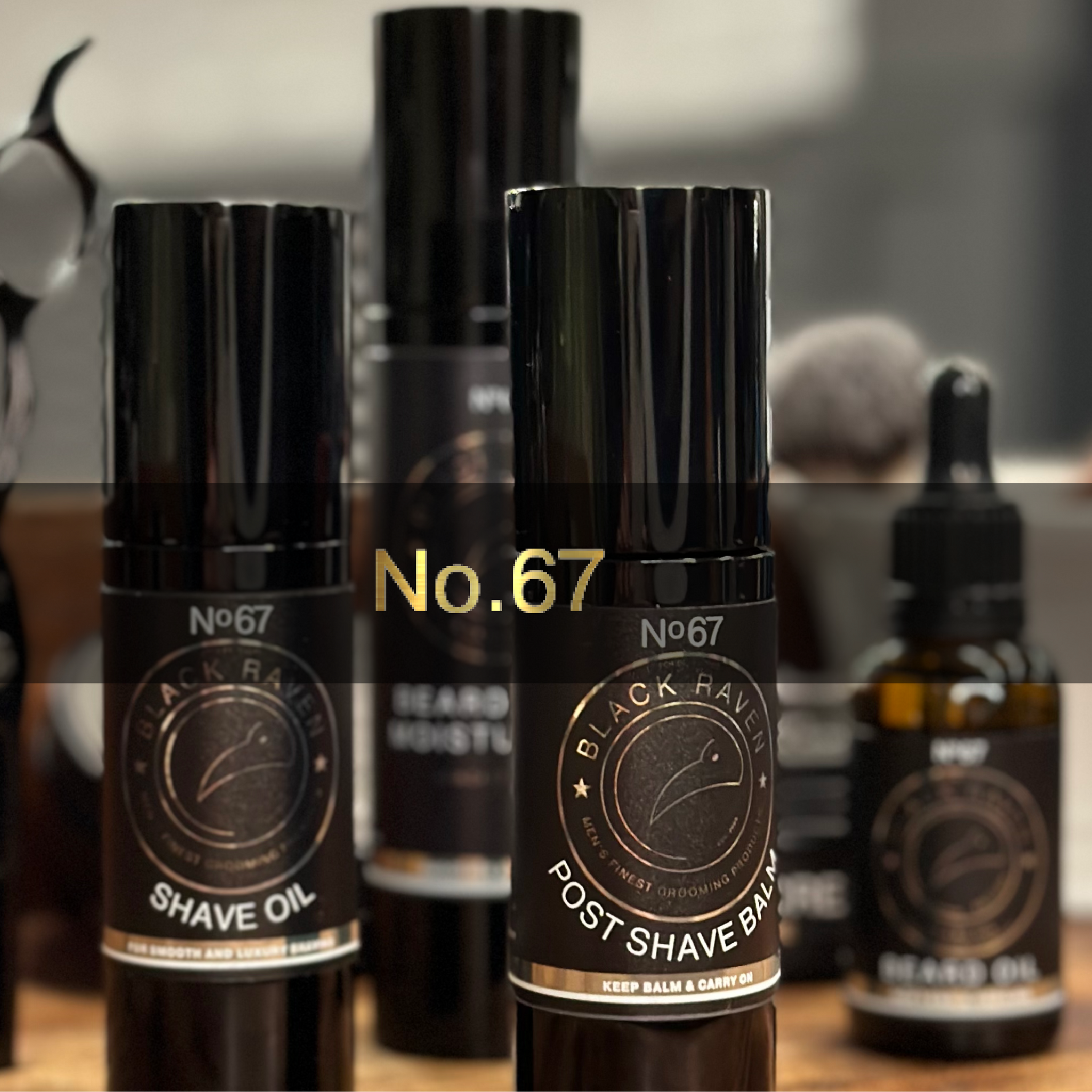 Opstelling Black Raven No.67 producten in een barbershop 